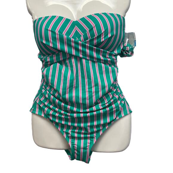 New Draper James Womens Small UPF 50+ Detachable Strap Striped Swim Suit - Picture 1 of 5